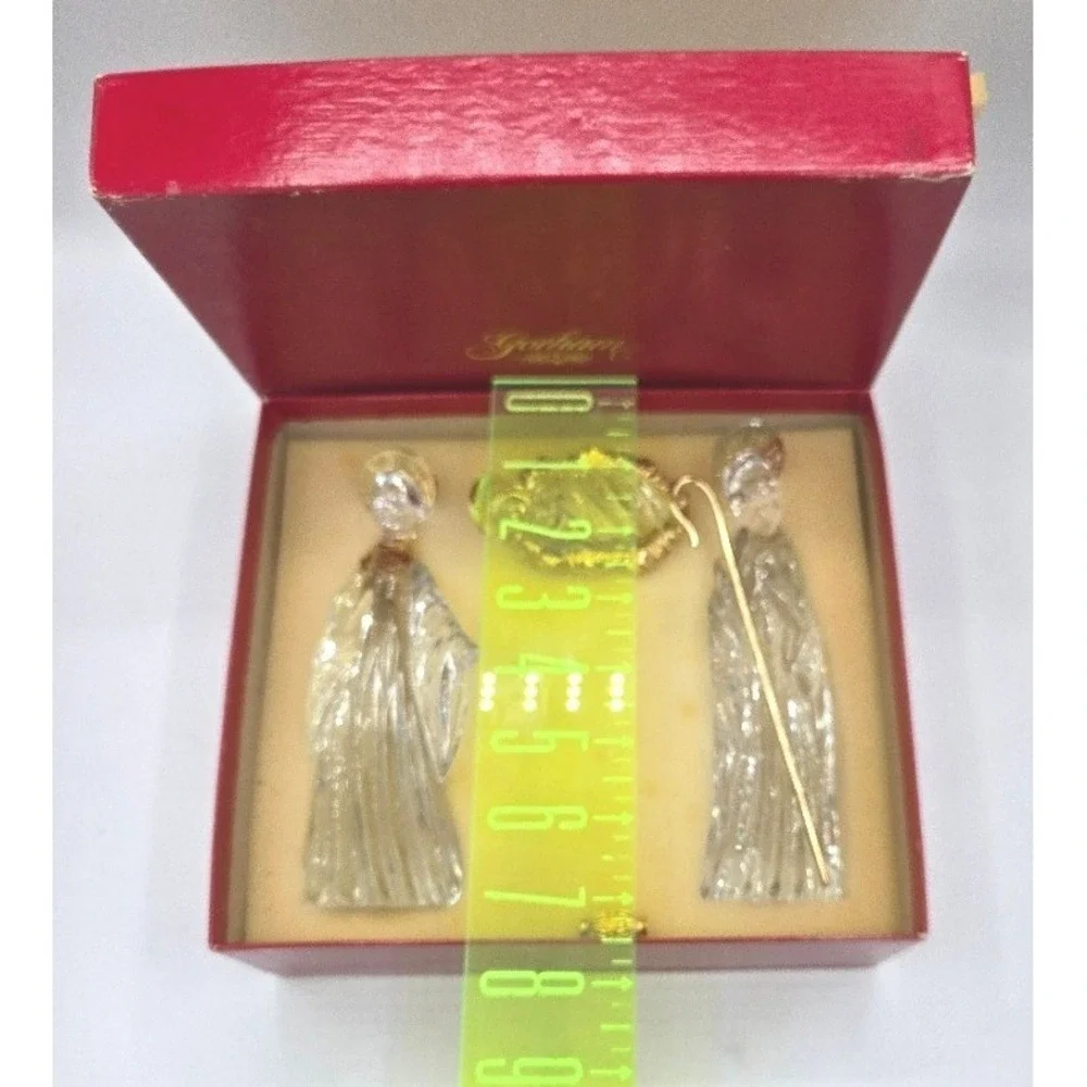 Gorham Full Lead Crystal 3-Piece Nativity‎ Set with Gold Trim